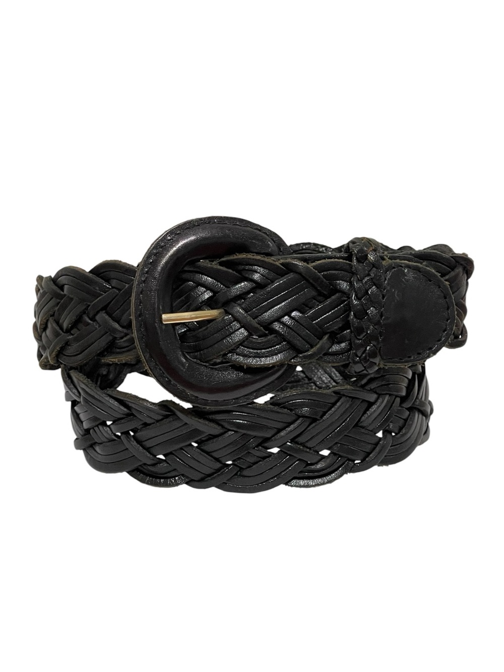 Vintage Fossil Black Woven Braided Leather Belt Leather Wrapped Buckle Size L